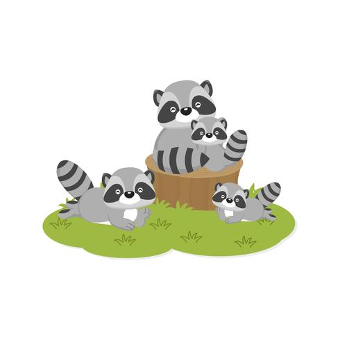 Lyckligt familjekort. Söt raccoons familj vektor