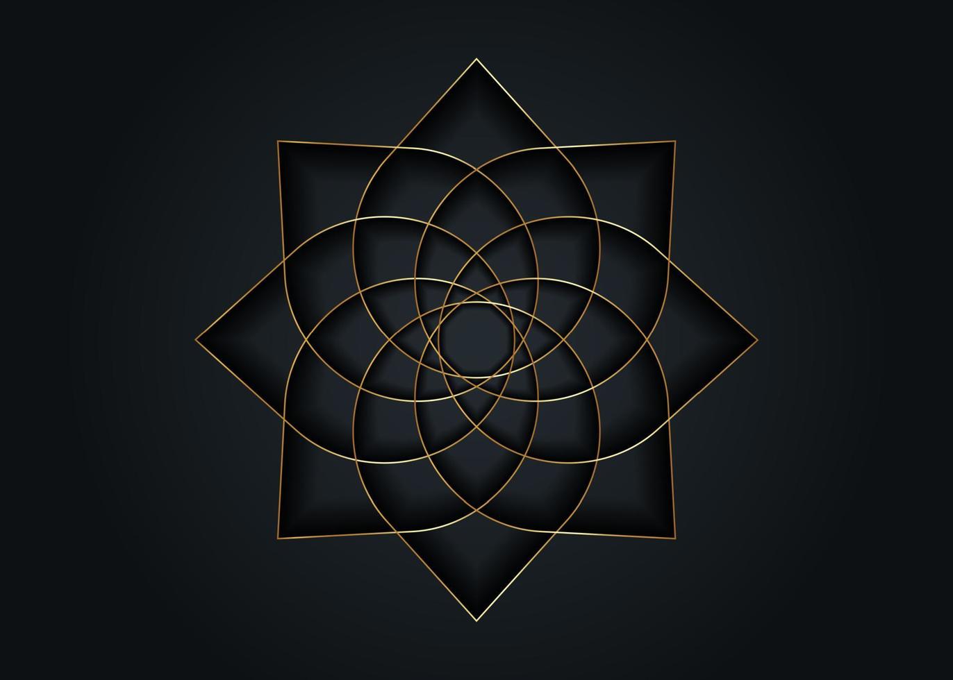 goldenes lotusblumenmandala, samen des lebenssymbols heilige geometrie. Logo-Symbol geometrisches mystisches Mandala der esoterischen Blume der Alchemie. Vektor goldene Strichzeichnungen göttliches meditatives Amulett isoliert auf schwarz