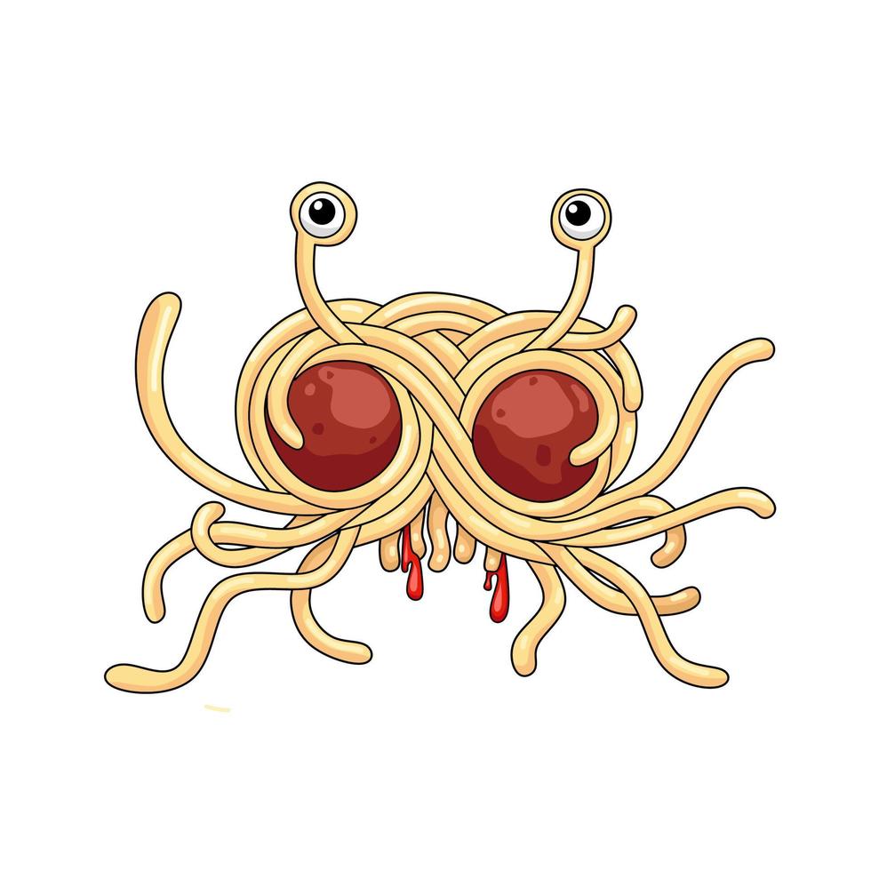 fliegendes Spaghetti-Monster, Vektorgrafik, isoliert auf weißem Hintergrund, für T-Shirt-Vorlage oder Druck. vektor