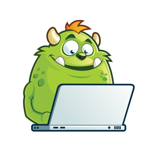 Monster arbetar på laptop vektor