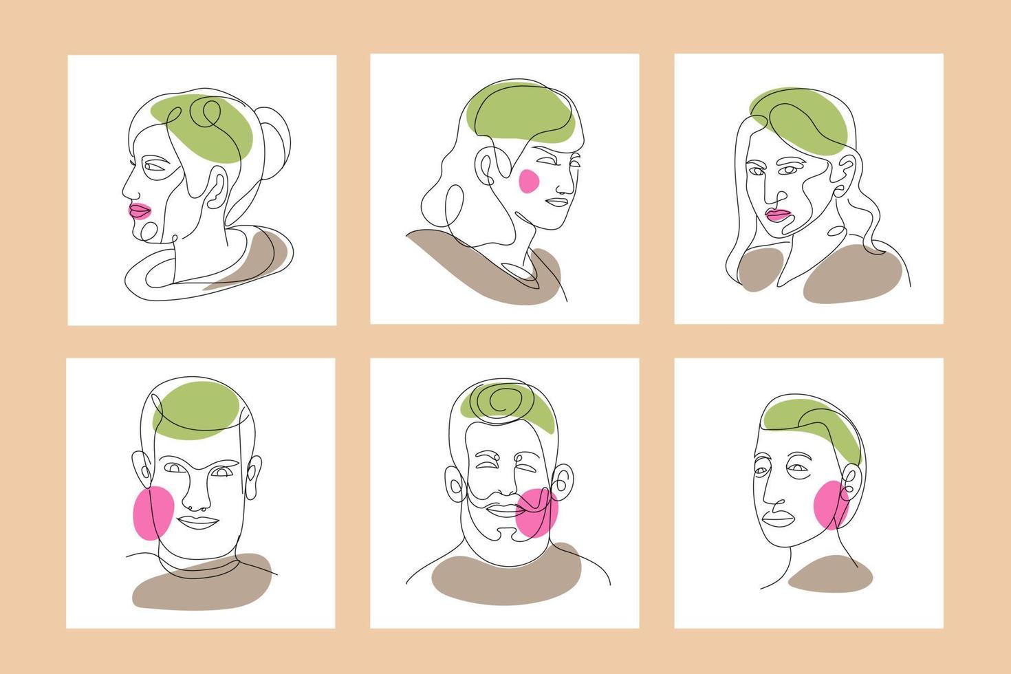 Kritzeleien Gesicht Linienkunst, Satz von handgezeichneten Menschen Gesicht Charakter, Vektorobjekte isoliert auf weißem Hintergrund. ein Strichzeichnungsvektorausdruck-Drucksatz. vektor