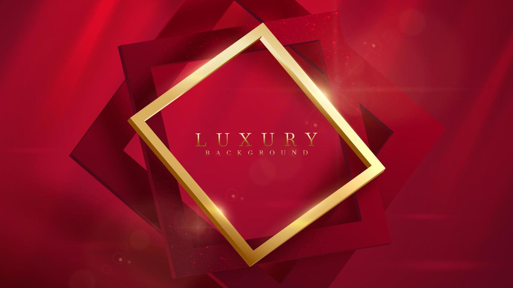 roter luxushintergrund mit 3d-goldquadrat und glitzerlichteffekt mit bokeh-dekoration und strahl. vektor