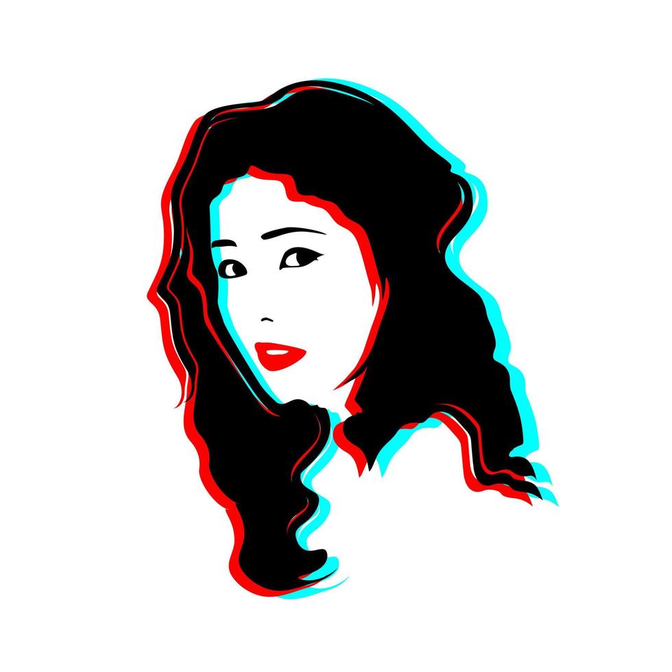 ung kvinnlig ansikte linjekonst med glitch effekt. vektor illustration