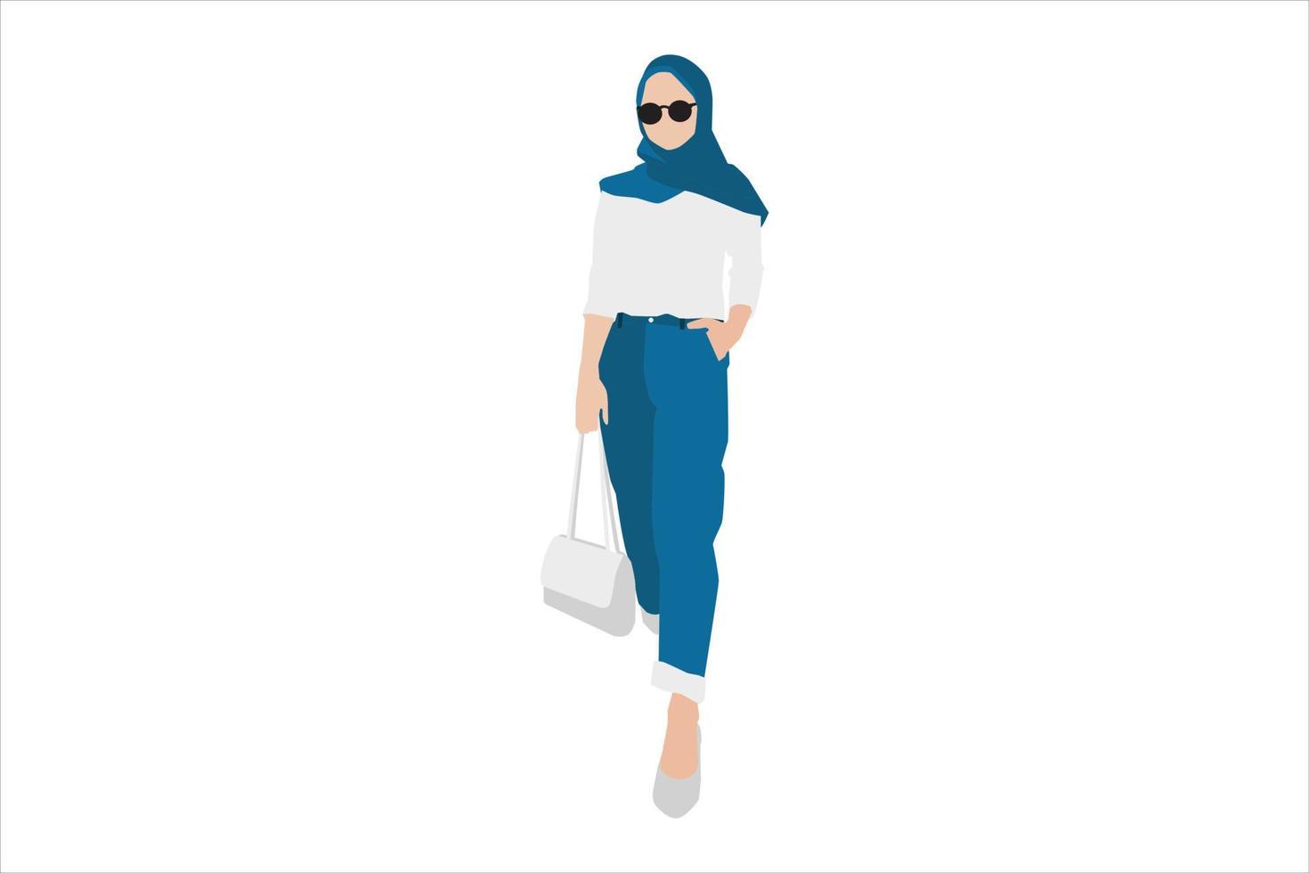 vektor illustration av muslimska kvinnor poserar på trottoaren