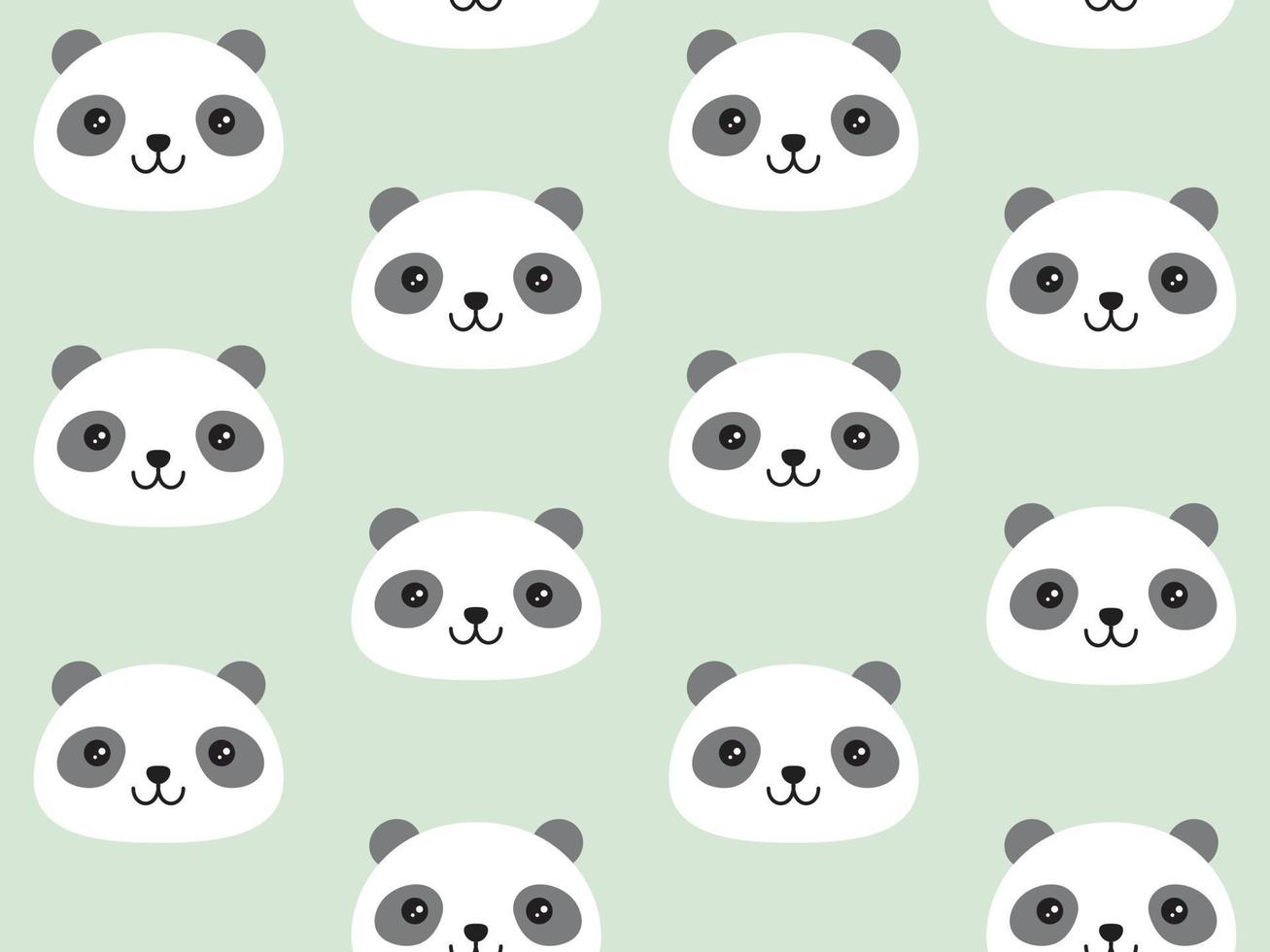 söt panda mönster i söt kawaii stil. vektor sömlös bakgrund i platt grafisk stil.