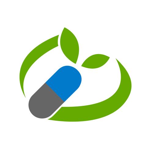 Pill med löv och swoosh logotyp design vektor