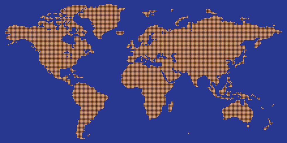 Weltkartenvektor mit der orangefarbenen Runde punktiert vektor