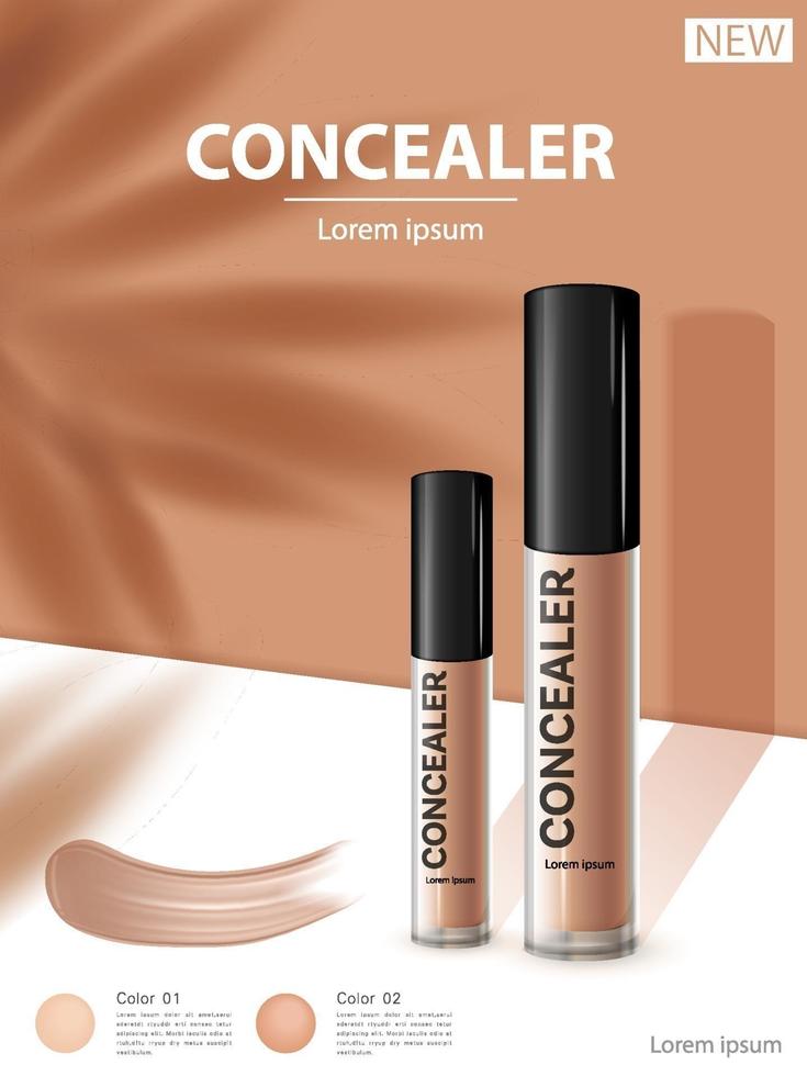 Kosmetikprodukt Concealer Poster, Flaschenverpackungsdesign mit Feuchtigkeitscreme oder Flüssigkeit, Vektordesign. vektor