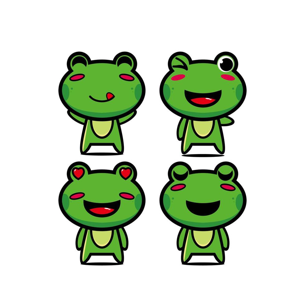 süße Frosch-Set-Sammlung. Vektor-Illustration Frosch Maskottchen Charakter flachen Stil Cartoon. isoliert auf weißem Hintergrund. niedlicher charakter frosch maskottchen logo idee bündel konzept vektor