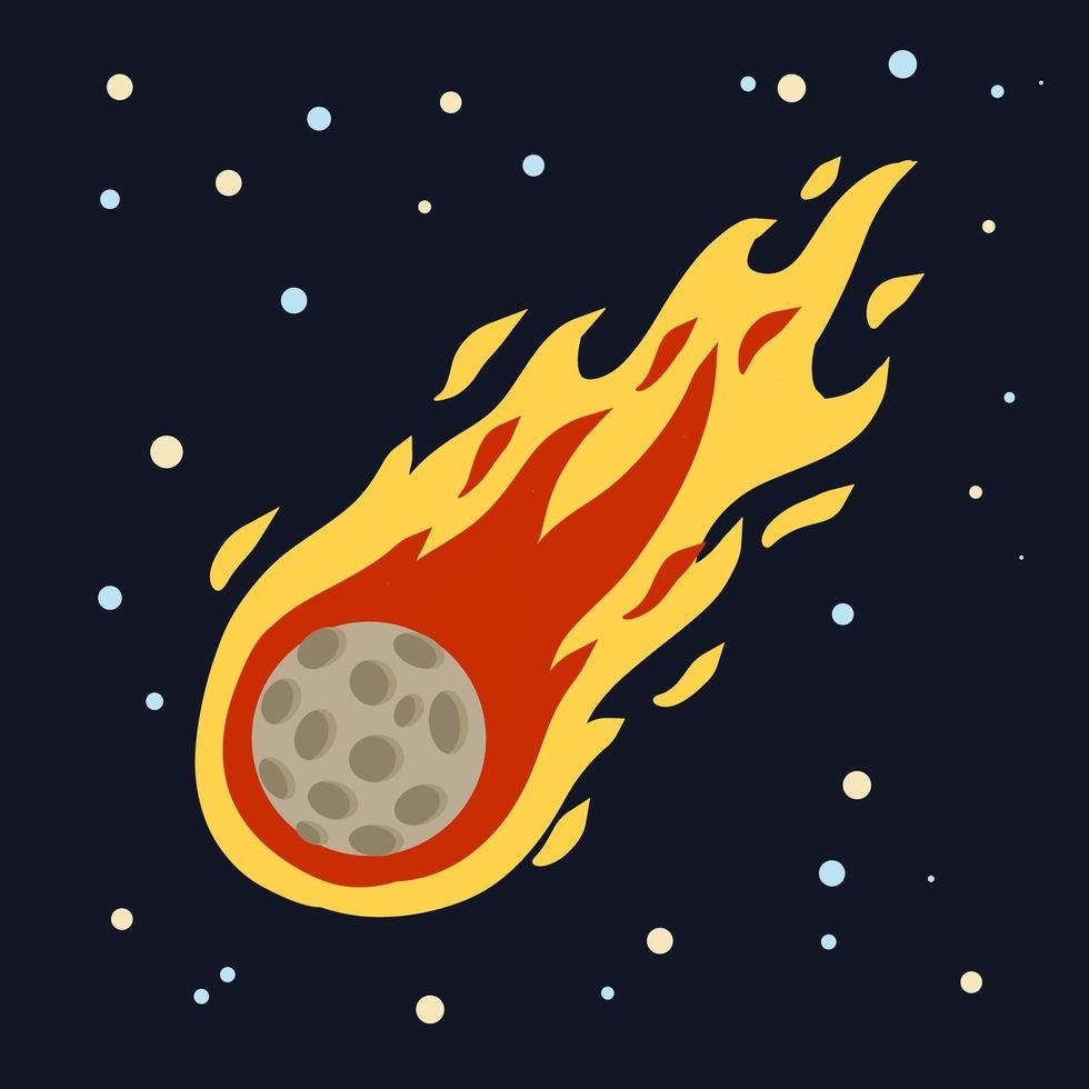 meteor med spår av eld. farligt rymdobjekt. komet med svans. vektor