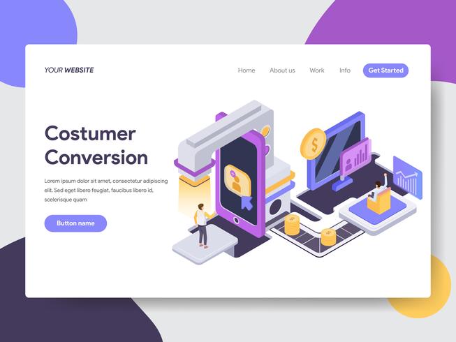 Målsida mall för konverteringskonceptet Koncept för konvertering. Isometrisk plattformkoncept för webbdesign för webbplats och mobilwebbplats. Vektorns illustration vektor