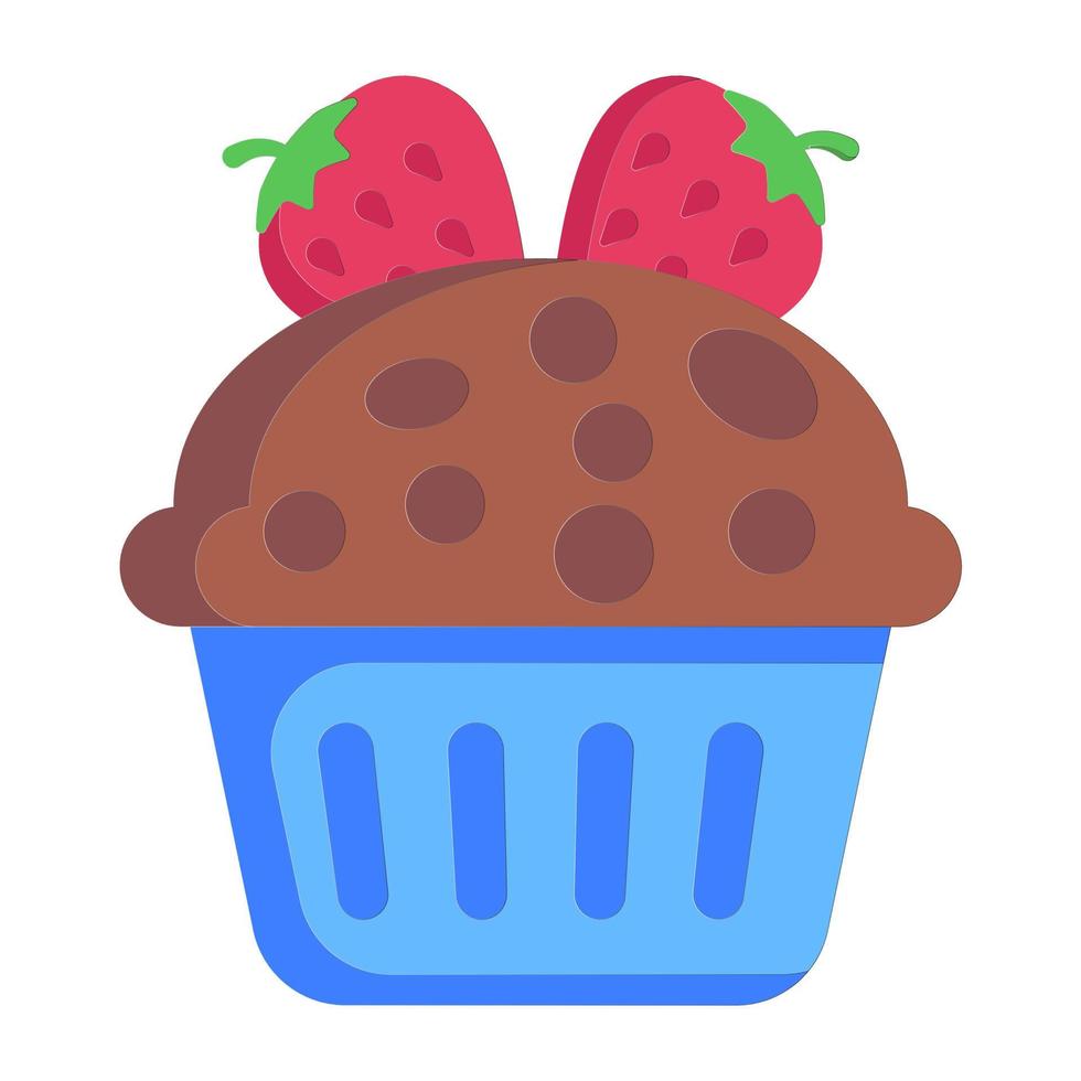 flache Ikone des Cupcakes mit Erdbeeren vektor