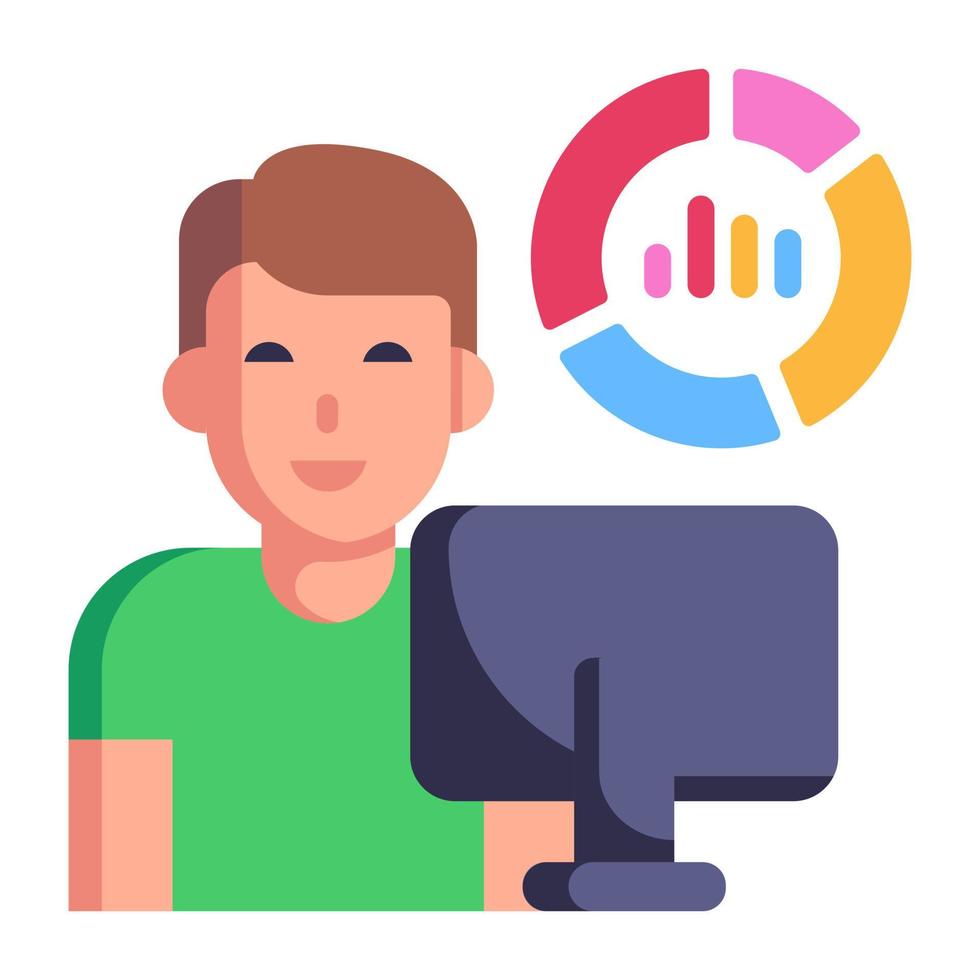 person som övervakar online-diagram, platt ikon för dataanalytiker vektor