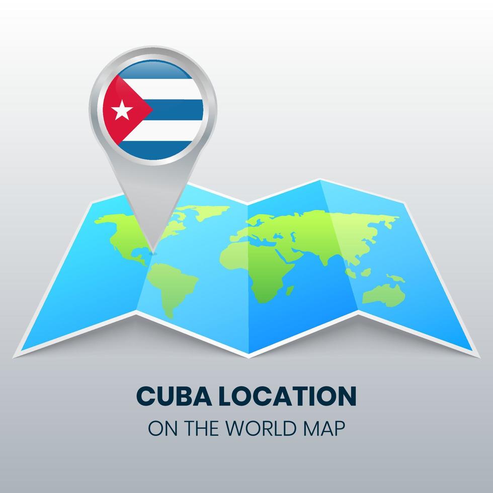 Standortsymbol von Kuba auf der Weltkarte, rundes Stiftsymbol von Kuba vektor