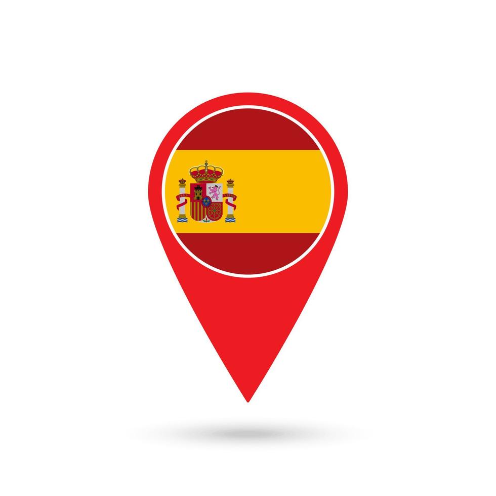 kartpekare med contry spanien. spaniens flagga. vektor illustration.