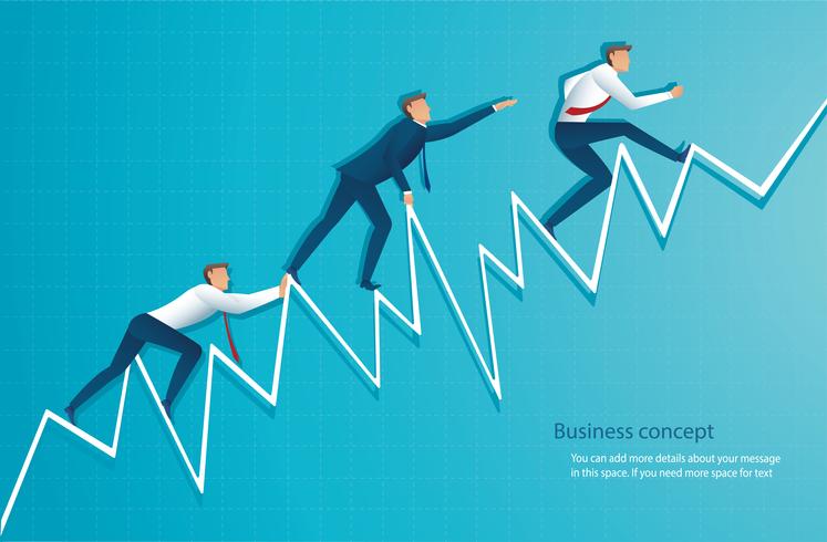 affärsman kör på diagram, arbetstagaren går upp till toppen av pilen, Framgång, uppnåelse, motivation affärssymbol vektorillustration vektor