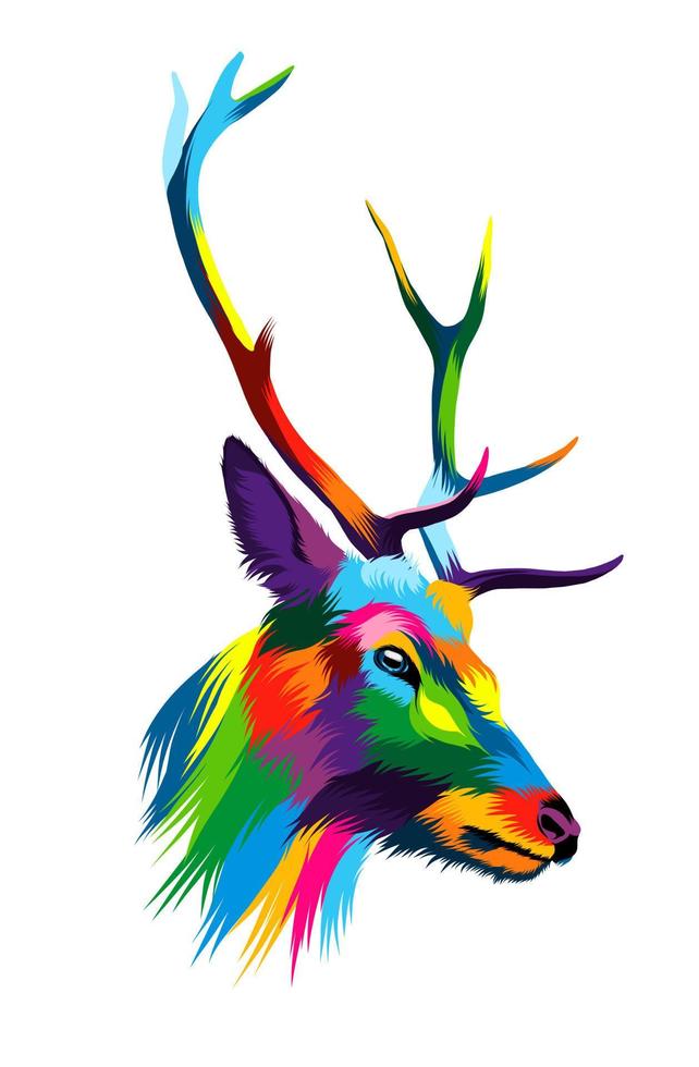 abstrakt hjorthuvudporträtt, cervus elaphus, dama dama från mångfärgade färger. färgad ritning. vektor illustration av färger