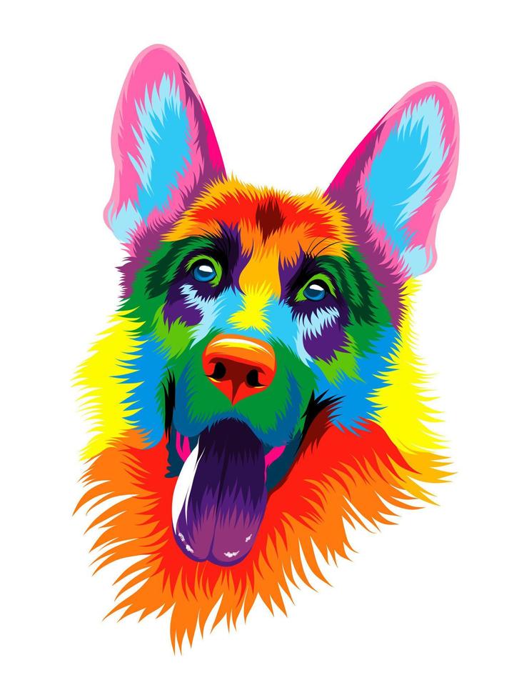 abstraktes deutsches schäferhundkopfporträt aus bunten farben. farbige Zeichnung. Vektor-Illustration von Farben vektor