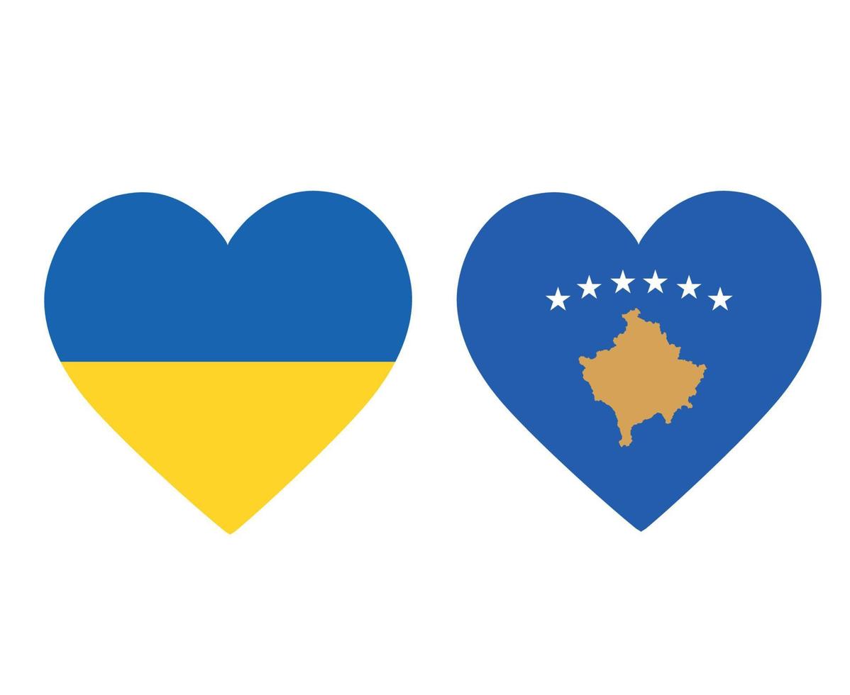 ukraine und kosovo flaggen national europa emblem herz symbole vektor illustration abstraktes design element