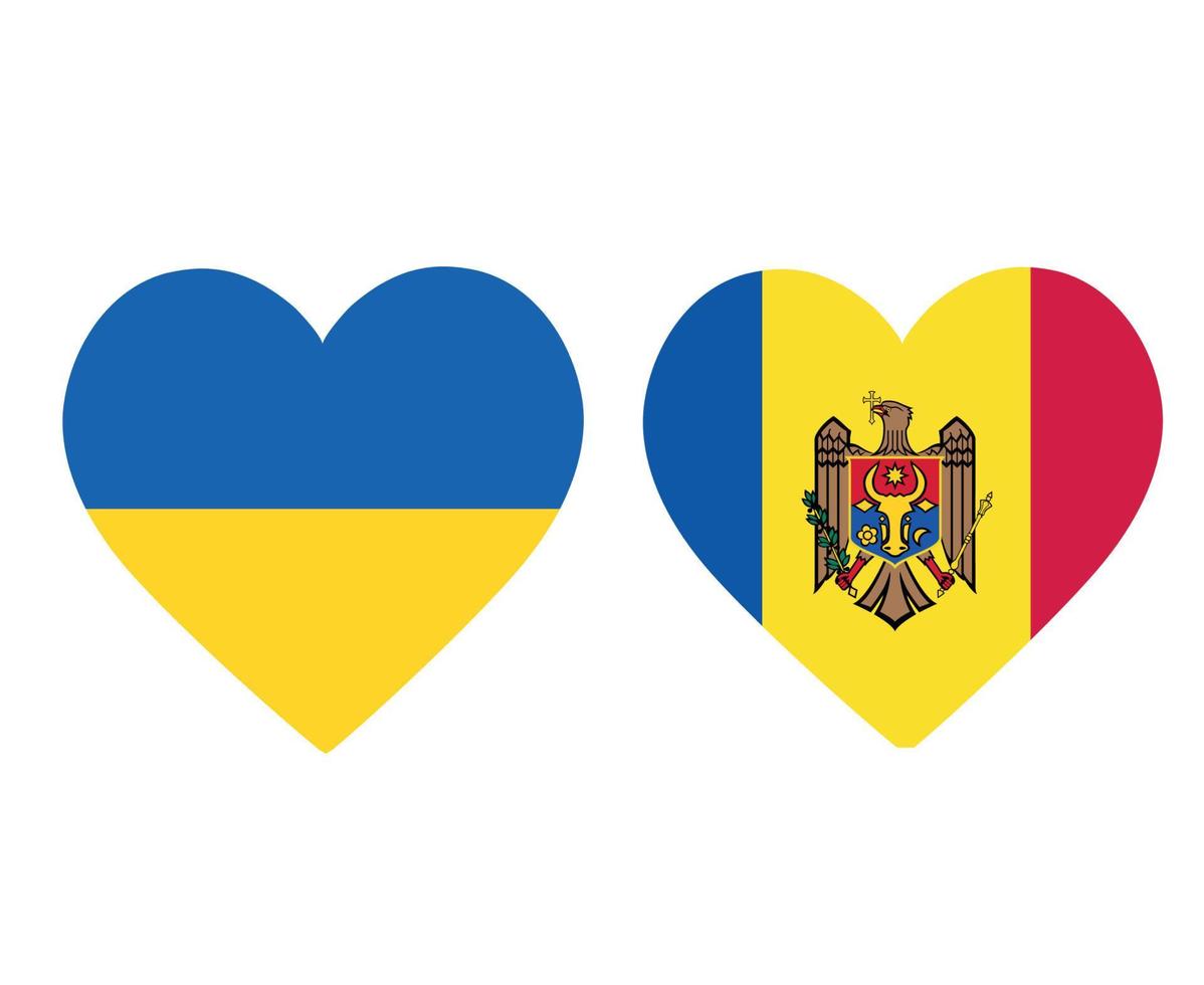 Ukraina och Moldavien flaggor nationella Europa emblem hjärta ikoner vektor illustration abstrakt designelement