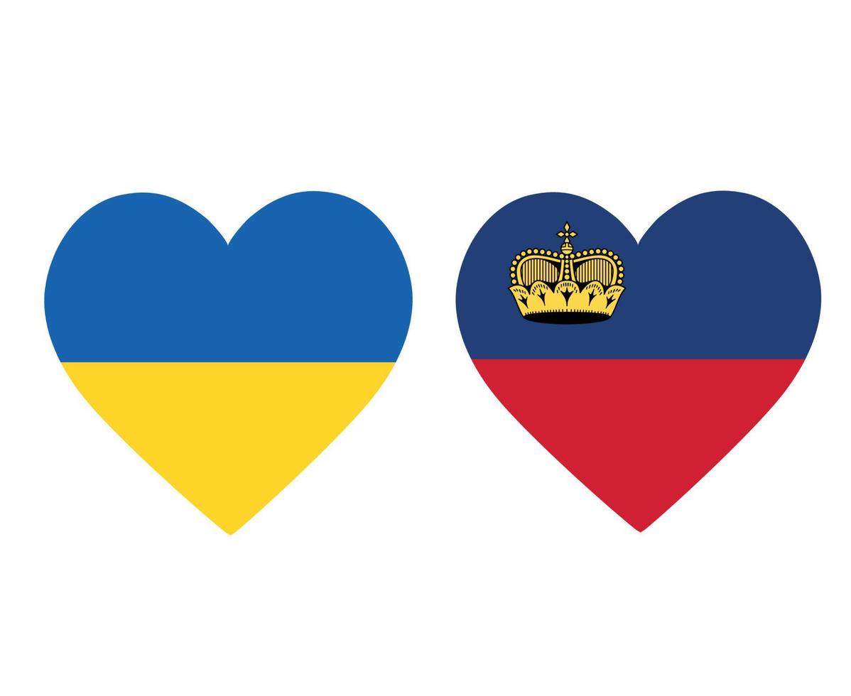 ukraine und liechtenstein flaggen national europa emblem herz symbole vektor illustration abstraktes design element