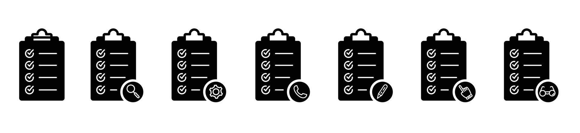 Checkliste-Zwischenablage-Icon-Set. Qualitätszeichen Checkliste flache Linie Symbolform vektor