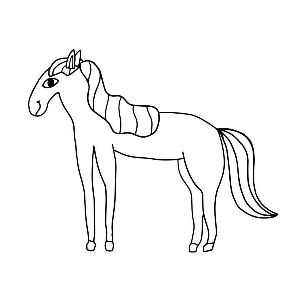 söt doodle häst ritning tecknad film för barn och baby isolerad på vit bakgrund. vektor