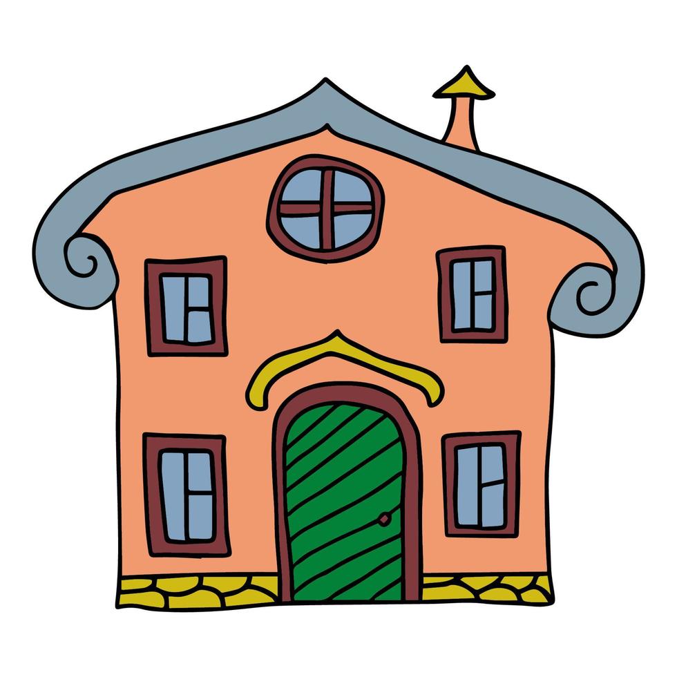 süßes Fantasy-Cartoon-Doodle-Haus, Gebäude isoliert auf weißem Hintergrund. Architektur Zeichen. vektor