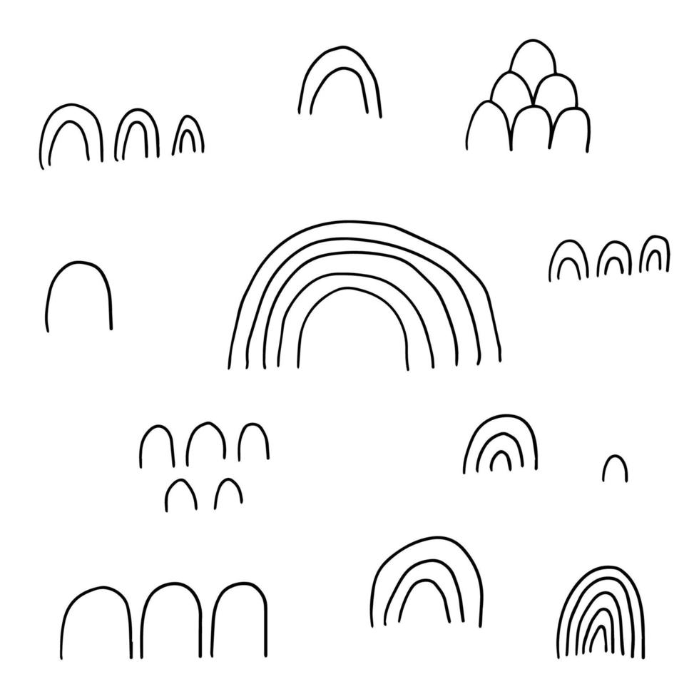 süße abstrakte gekritzelbögen, regenbögen. hand gezeichneter geometrischer hintergrund. runde Formen. vektor