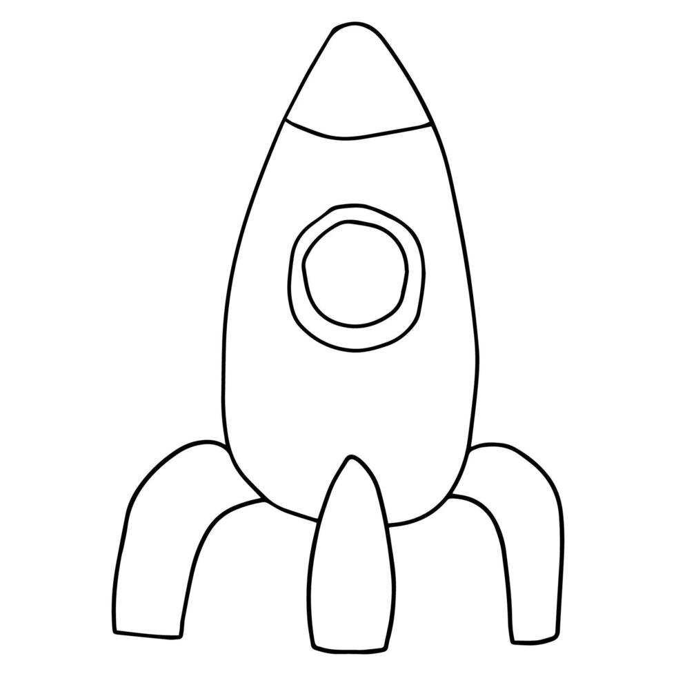 Doodle-Raketenschiff-Spielzeug für Kinder isoliert auf weißem Hintergrund. Raumschiff-Spiele. vektor