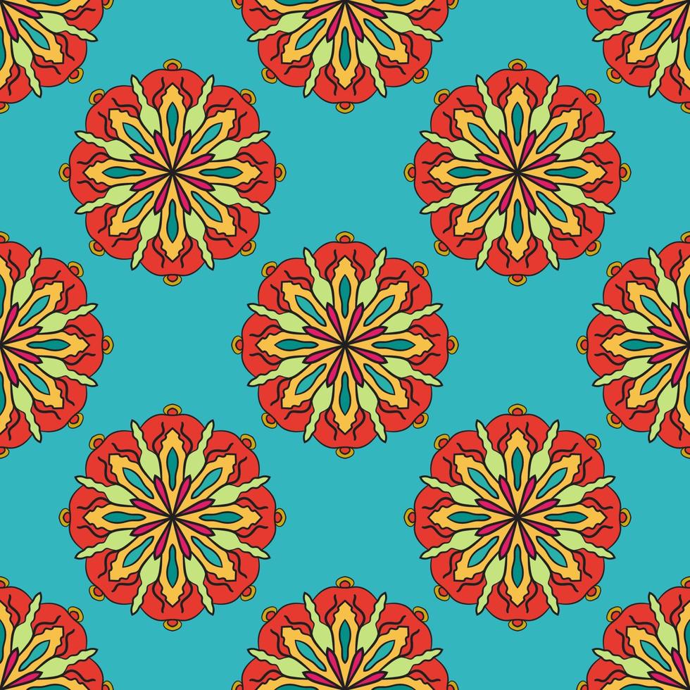 abstraktes nahtloses Muster mit Mandala-Blume. Mosaik, Fliese, Tupfen. Blumenhintergrund. vektor