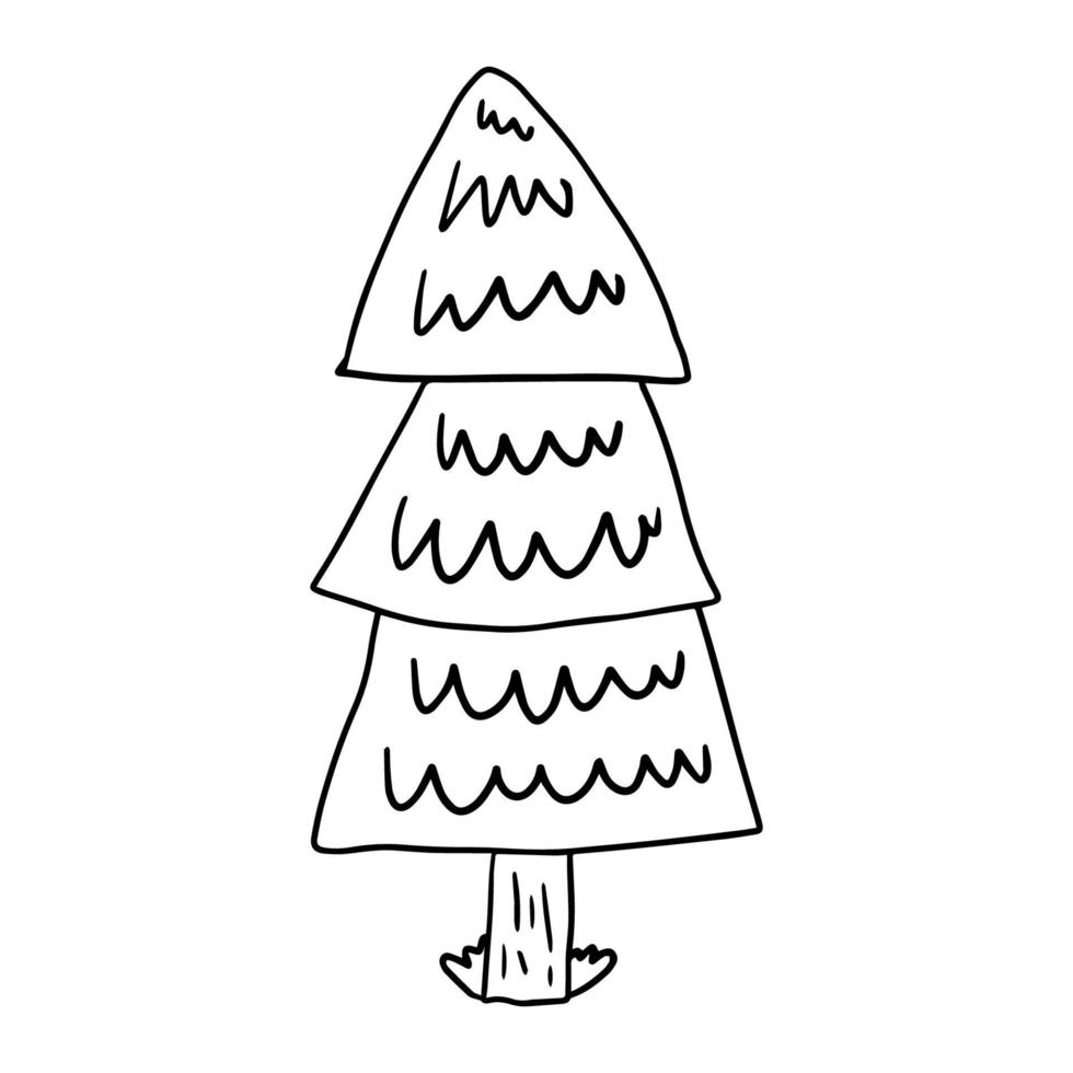 söt tecknad doodle granträd isolerad på vit bakgrund. skog tecken. vektor