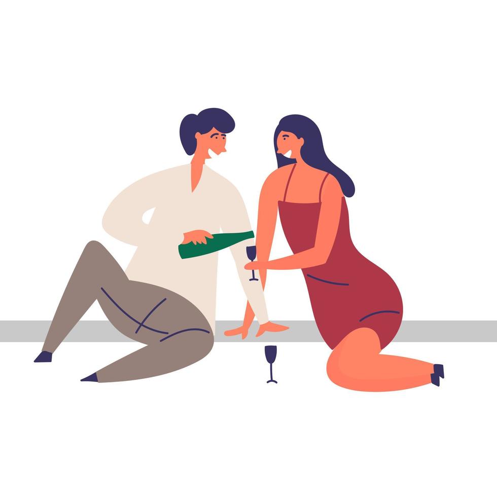 en tjej och en kille spenderar tid tillsammans. romantisk dejt. picknick med champagne vektor