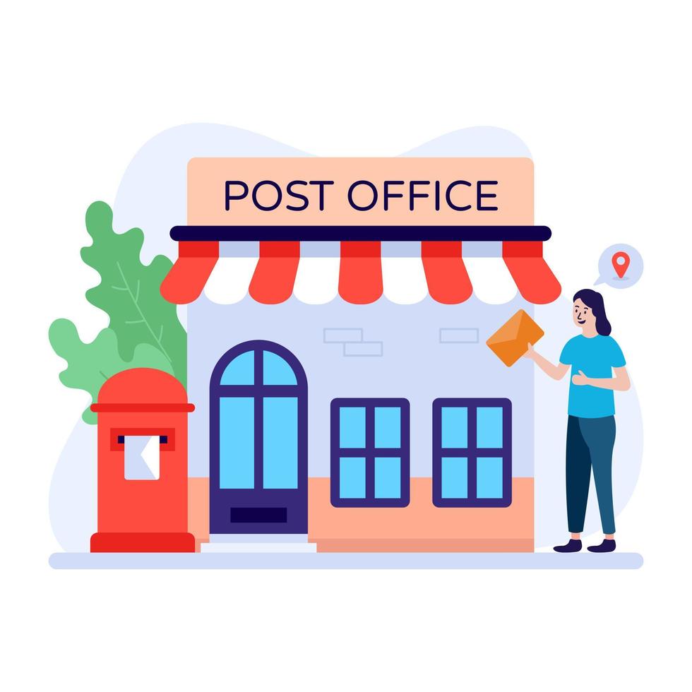 illustration av ett postkontor, platt vektor