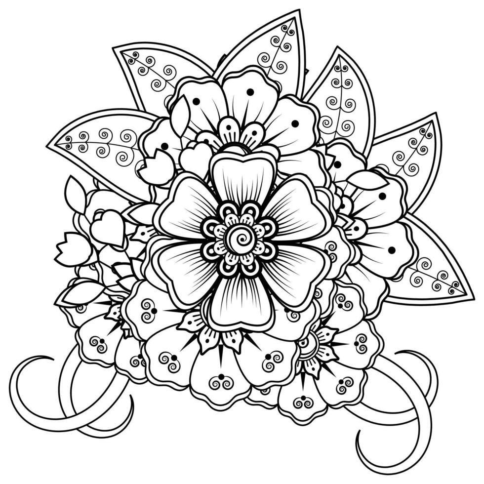 Mehndi-Blume für Henna, Mehndi, Tätowierung, Dekoration. dekoratives Ornament im ethnisch-orientalischen Stil, Doodle-Ornament, Umrisshand zeichnen. Malbuchseite. vektor