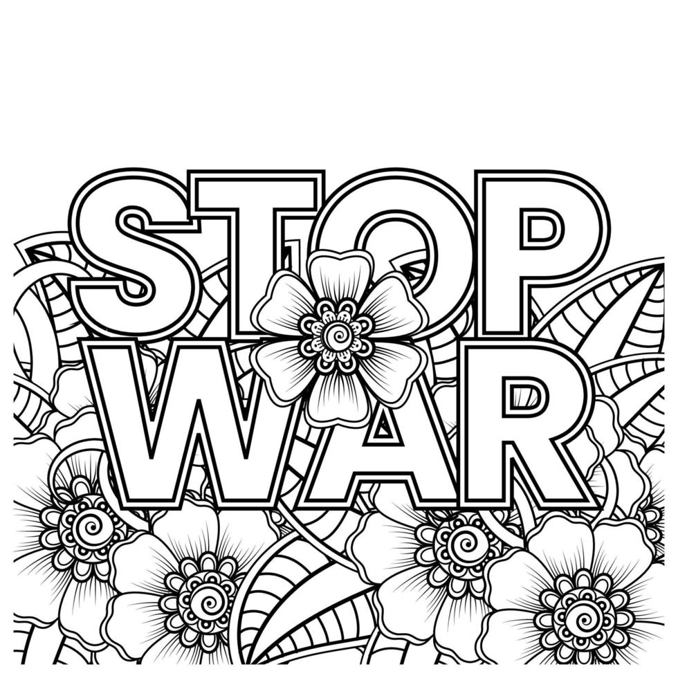 inget krig och stoppa krig banner eller kortmall med mehndi blomma vektor