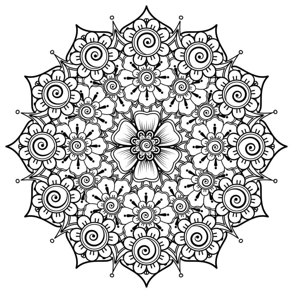 kreisförmiges Muster in Form von Mandala für Henna, Mehndi, Tätowierung, Dekoration. dekoratives Ornament im ethnisch-orientalischen Stil. Malbuchseite. vektor