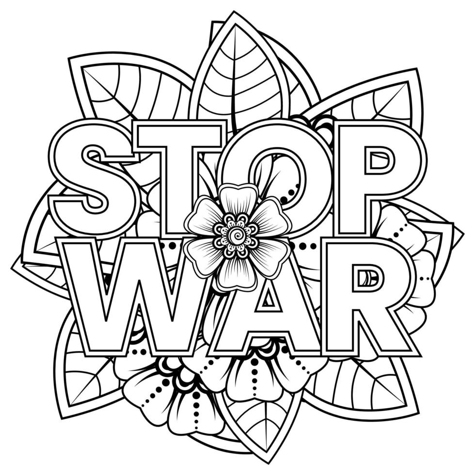inget krig och stoppa krig banner eller kortmall med mehndi blomma vektor