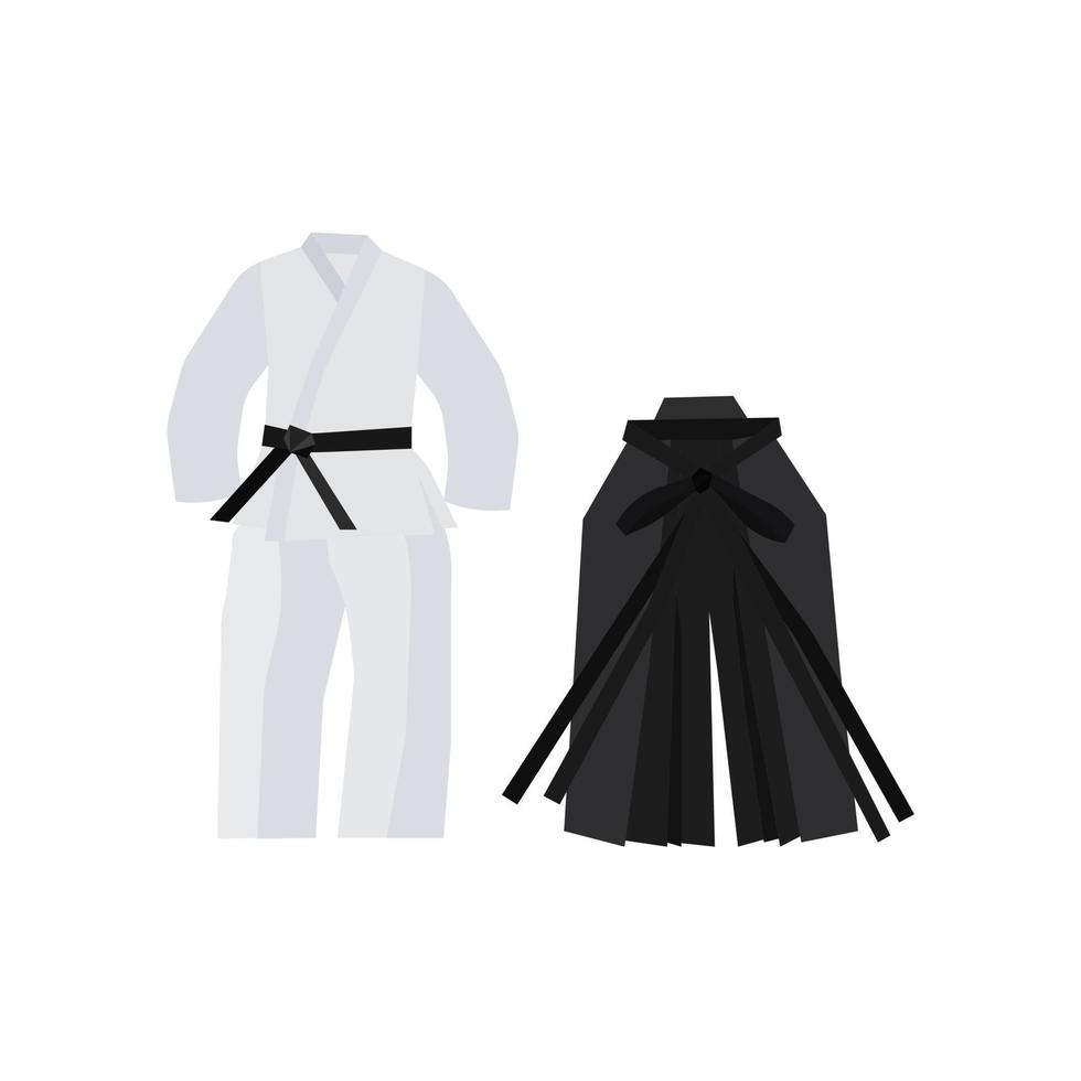 traditionelle kleidung für kimono im flachen stil, jacke, hose und gürtel für schatten und hakama in dunkler farbe vektor