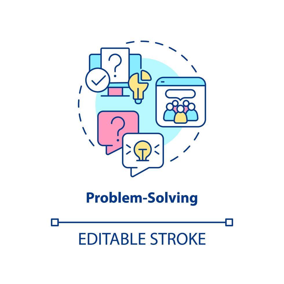 Symbol für das Problemlösungskonzept. Lösung im Internet finden. digitale fähigkeiten abstrakte idee dünne linie illustration. isolierte Umrisszeichnung. editierbarer Strich. Arial, unzählige pro-fette Schriftarten verwendet vektor