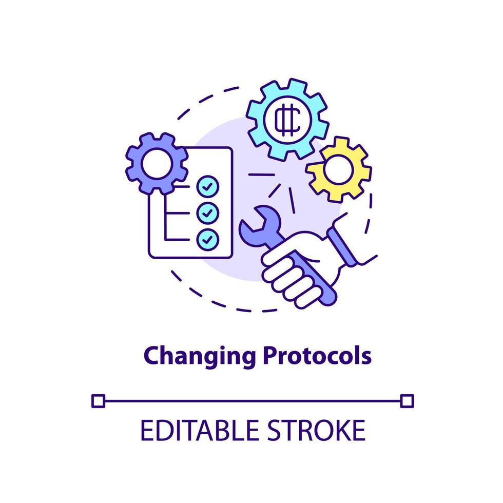 ändra protokoll koncept ikon. krypto-valuta nackdel abstrakt idé tunn linje illustration. blockchain-teknik. isolerade konturritning. redigerbar linje. arial, otaliga pro-bold typsnitt som används vektor