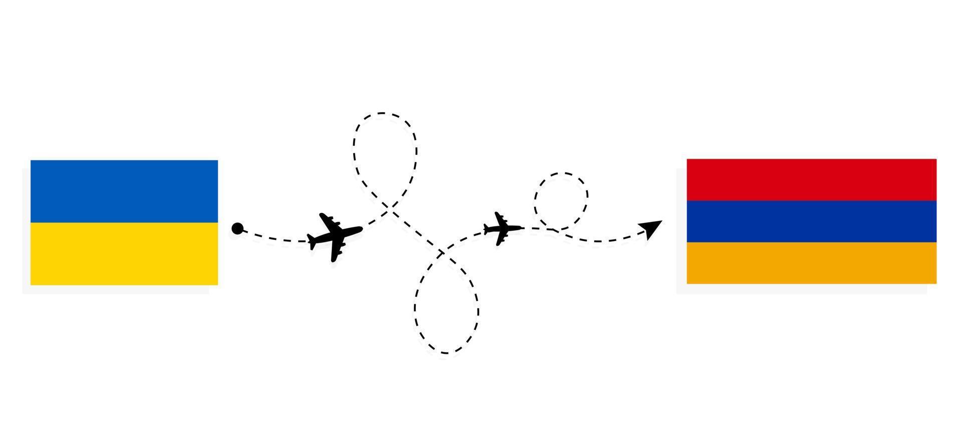 flug und reise von der ukraine nach armenien mit dem reisekonzept des passagierflugzeugs vektor