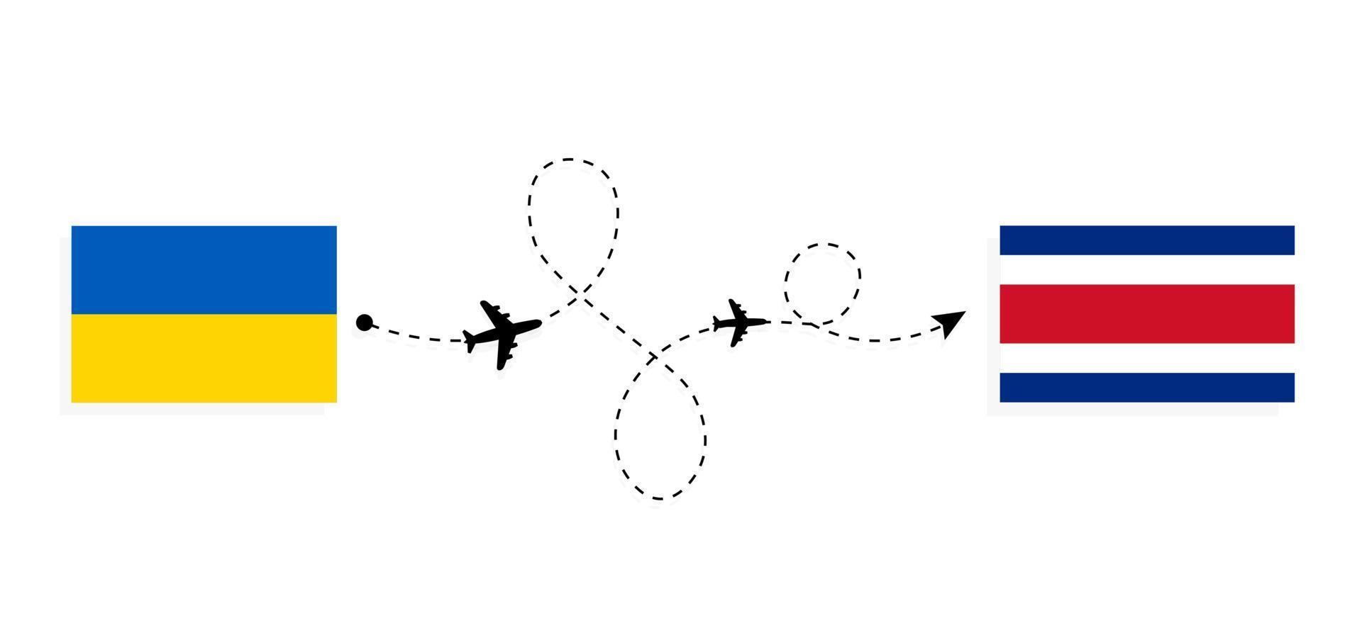 flyg och resor från Ukraina till Costa Rica med passagerarflygplan vektor