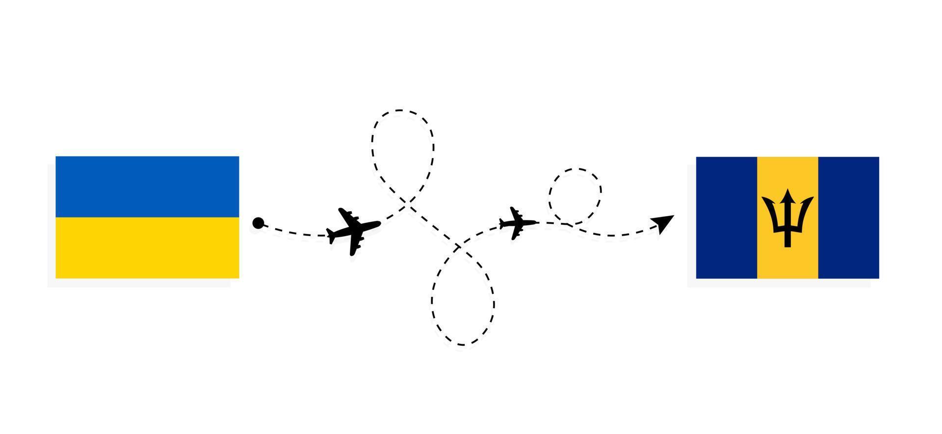 flug und reise von der ukraine nach barbados mit dem reisekonzept des passagierflugzeugs vektor