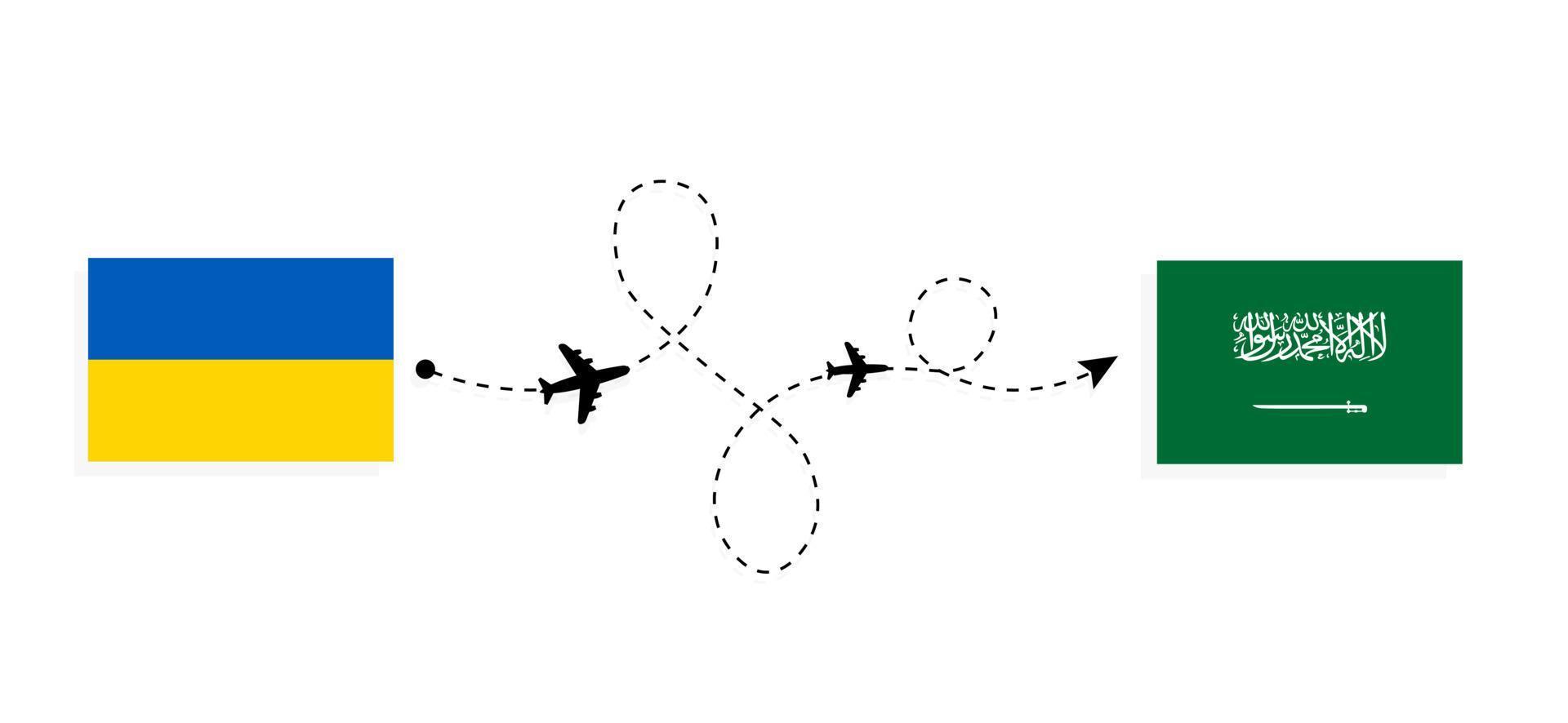 flyg och resor från Ukraina till Saudiarabien med resekoncept för passagerarflygplan vektor