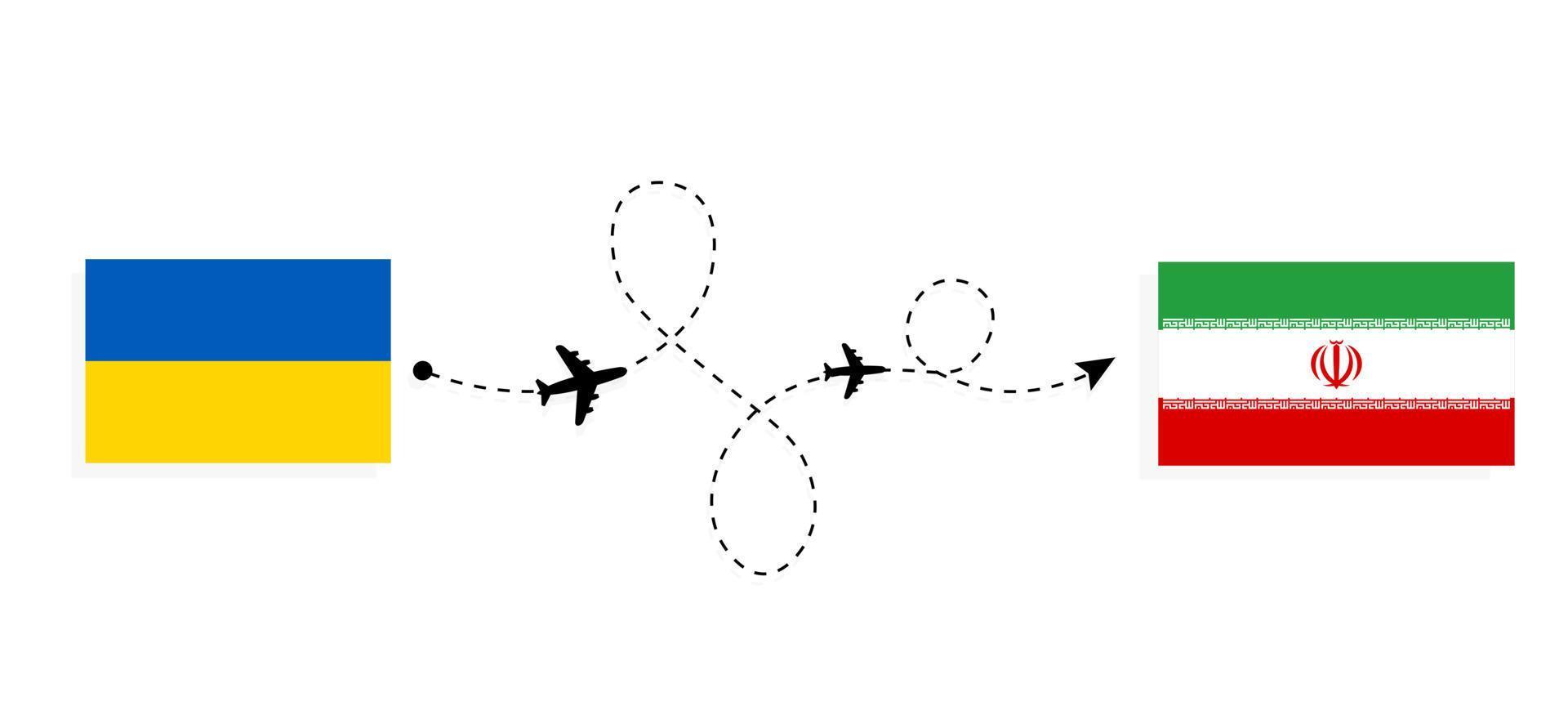 flug und reise von der ukraine in den iran mit dem reisekonzept des passagierflugzeugs vektor