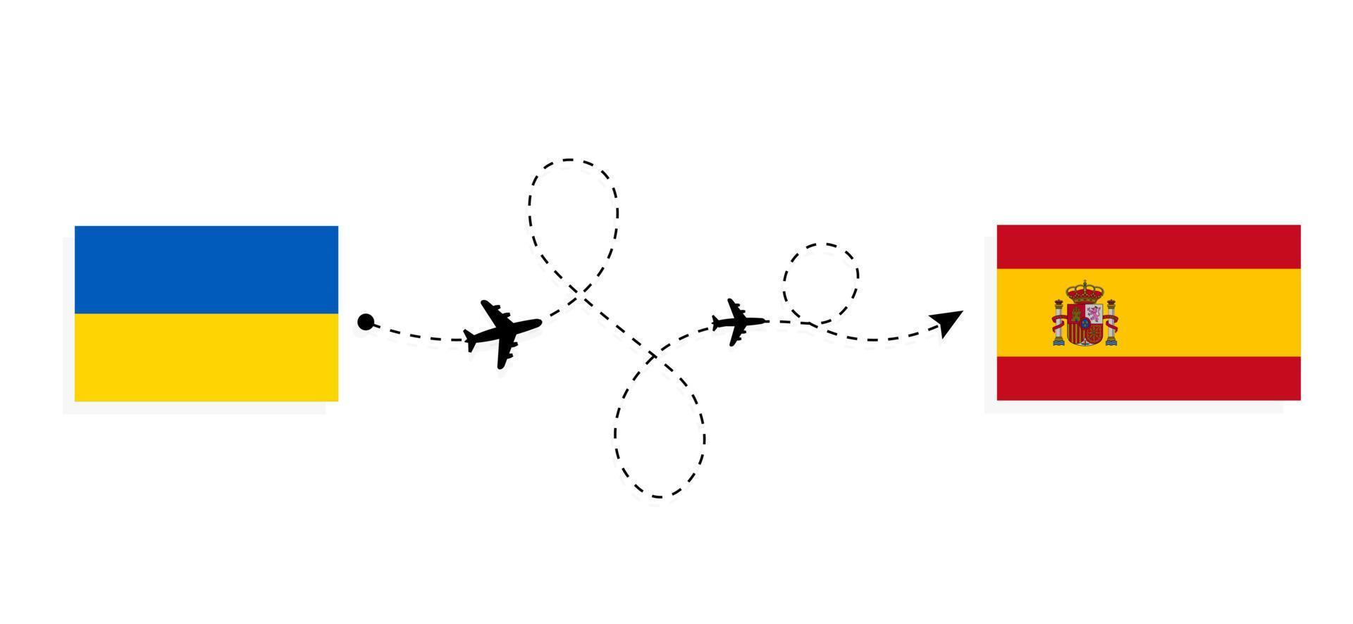 flyg och resor från Ukraina till Spanien med passagerarflygplan vektor