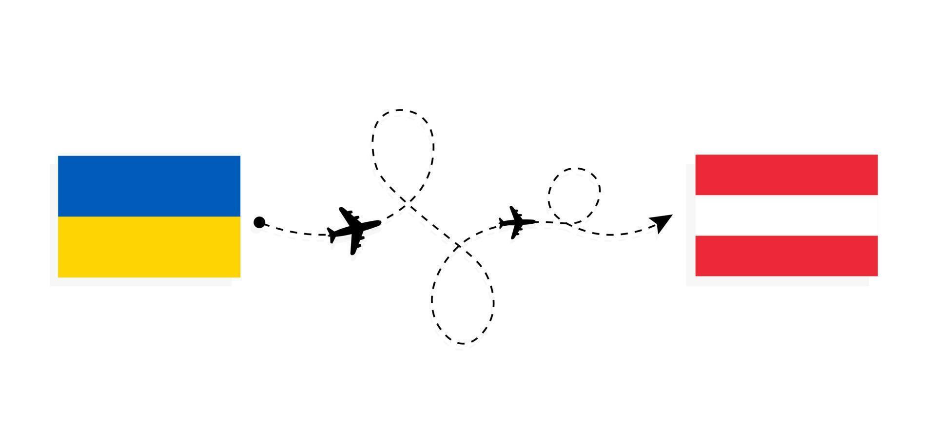 flug und reise von der ukraine nach österreich mit dem reisekonzept des passagierflugzeugs vektor