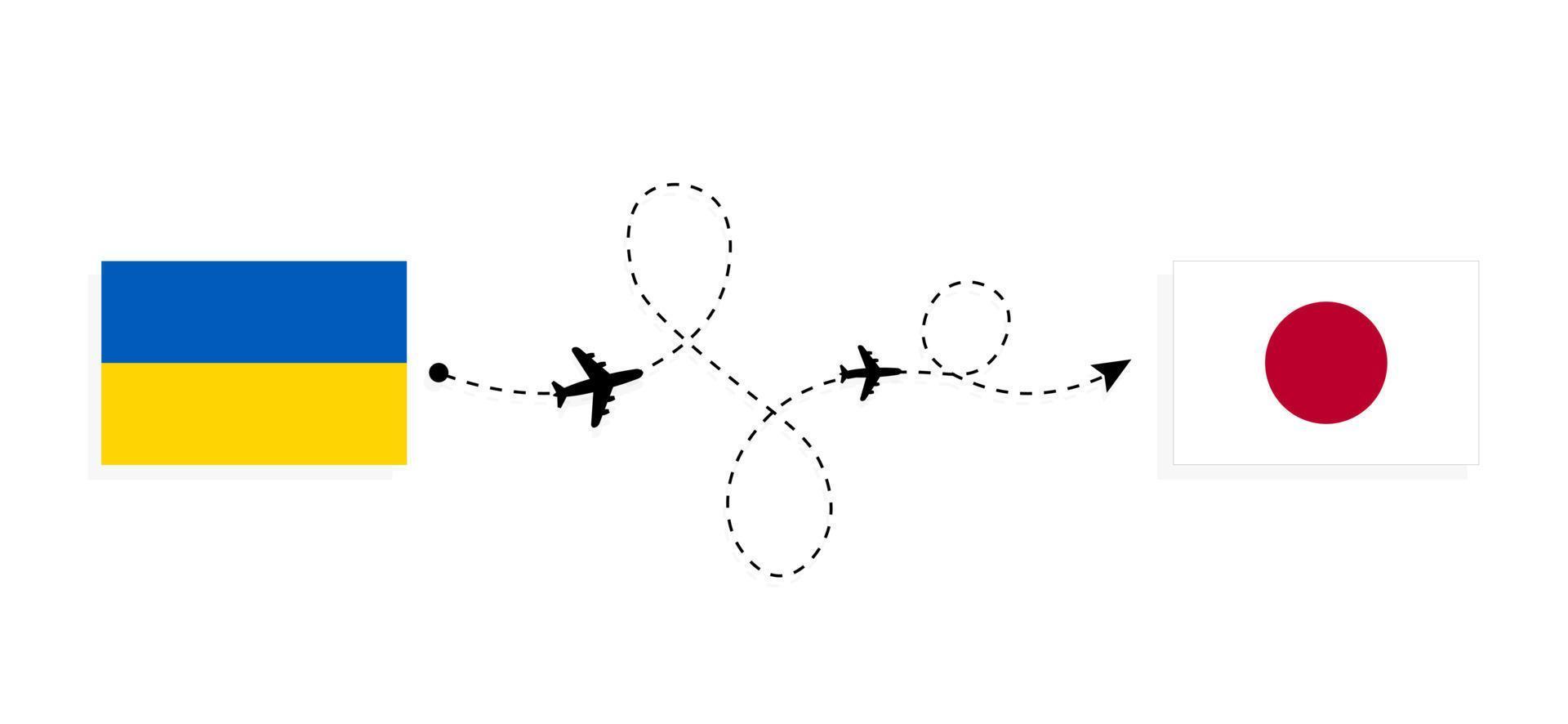 flug und reise von der ukraine nach japan mit dem reisekonzept des passagierflugzeugs vektor