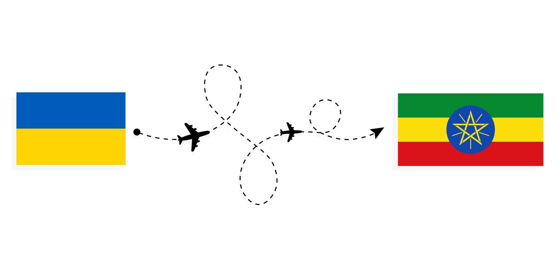 flug und reise von der ukraine nach äthiopien mit dem reisekonzept des passagierflugzeugs vektor